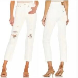 Levi's Women's 501 CT Button Fly White Distressed Straight Leg Jeans Size 28